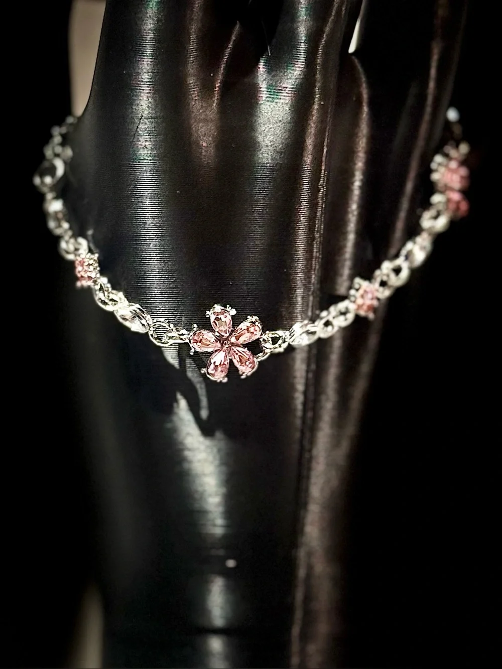 Pink Crystal Flower Choker Bracelet - Women Jewelry